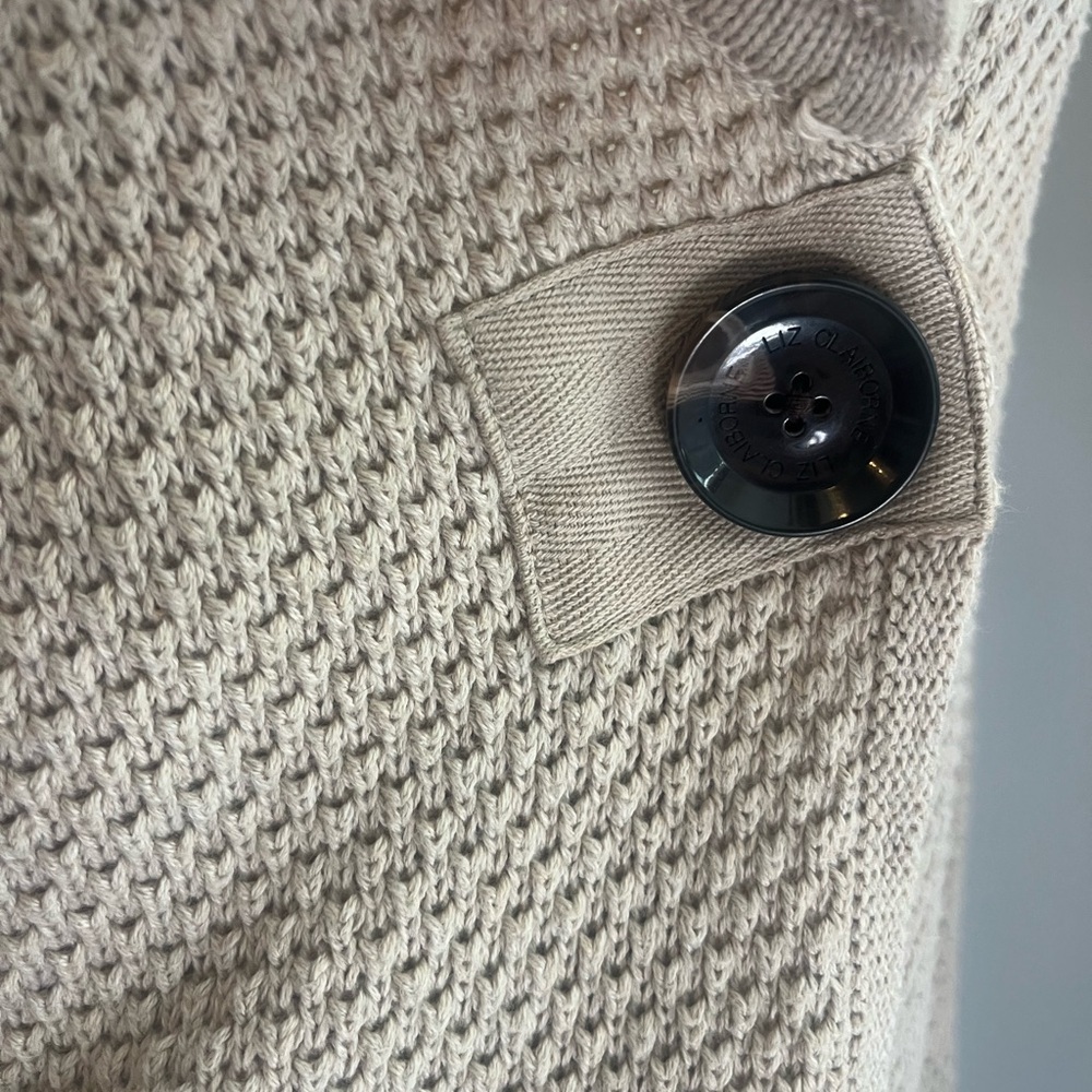 Liz Claiborne KNIT 100% COTTON Tan Women's Cardigan Button clasp closure. - Picture 7 of 9
